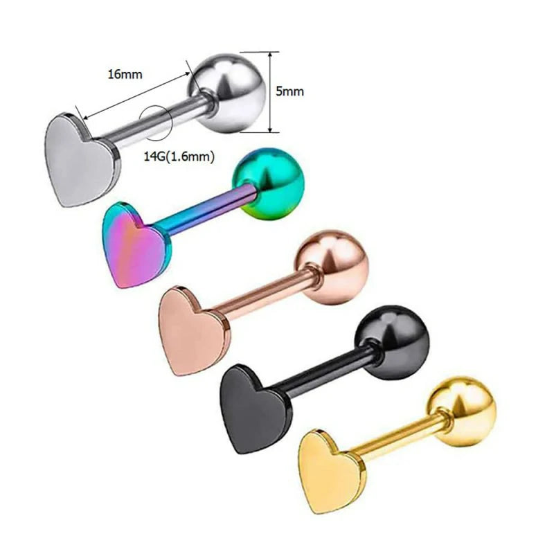 14G Stainless Steel Heart Tongue Rings for Women Hypoallergenic Tongue Piercing Barbell Cartilage