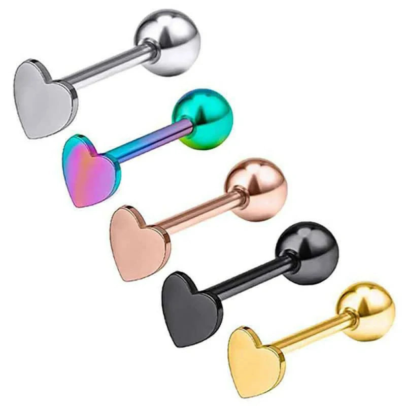 14G Stainless Steel Heart Tongue Rings for Women Hypoallergenic Tongue Piercing Barbell Cartilage