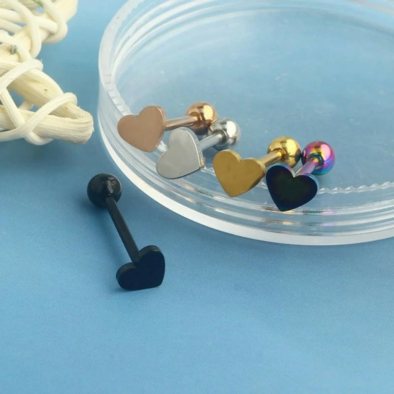 14G Stainless Steel Heart Tongue Rings for Women Hypoallergenic Tongue Piercing Barbell Cartilage