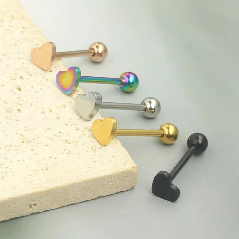 14G Stainless Steel Heart Tongue Rings for Women Hypoallergenic Tongue Piercing Barbell Cartilage