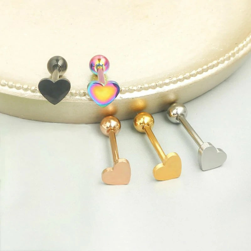 14G Stainless Steel Heart Tongue Rings for Women Hypoallergenic Tongue Piercing Barbell Cartilage