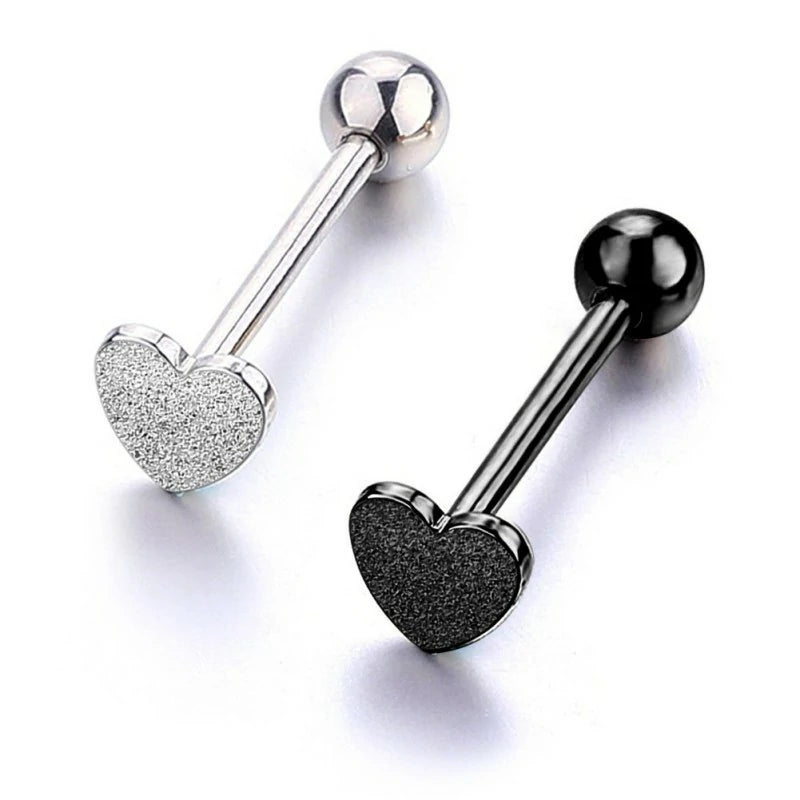 14G Stainless Steel Tongue Rings Straight Barbells Heart Shape Rose Shape Tongue Piercing Jewelry