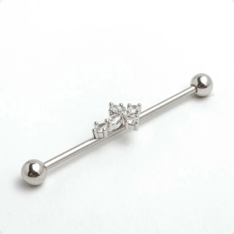 14G Surgical Steel CZ Cross Industrial Barbell Cartilage Earring