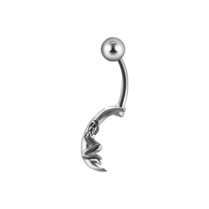 14G Surgical Steel Moon Belly Button Ring for Women Silver Crescent Moon Belly Rings