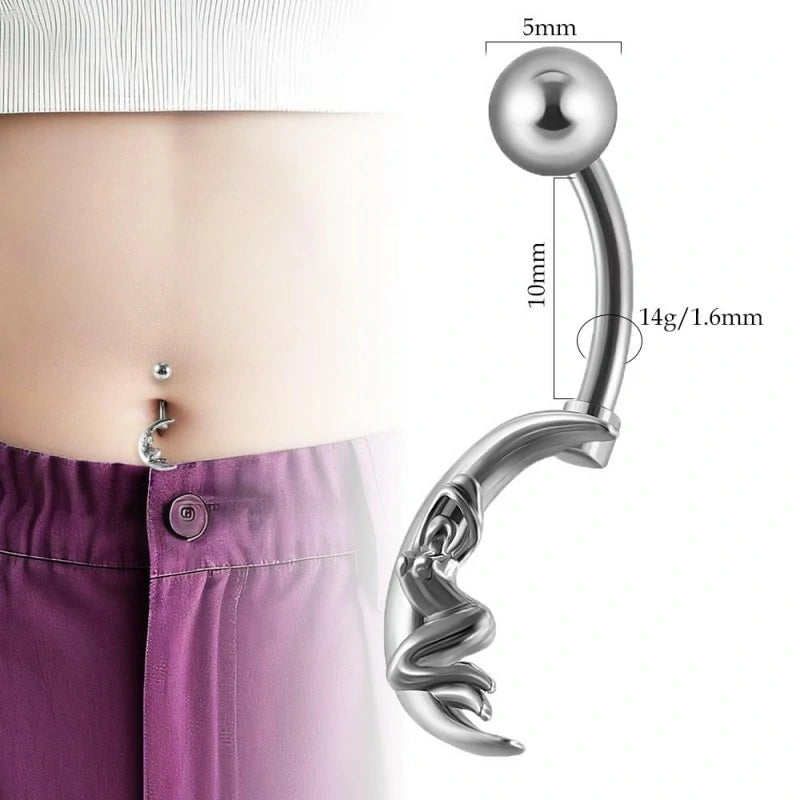 14G Surgical Steel Moon Belly Button Ring for Women Silver Crescent Moon Belly Rings