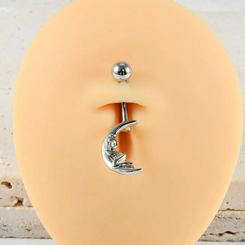 14G Surgical Steel Moon Belly Button Ring for Women Silver Crescent Moon Belly Rings