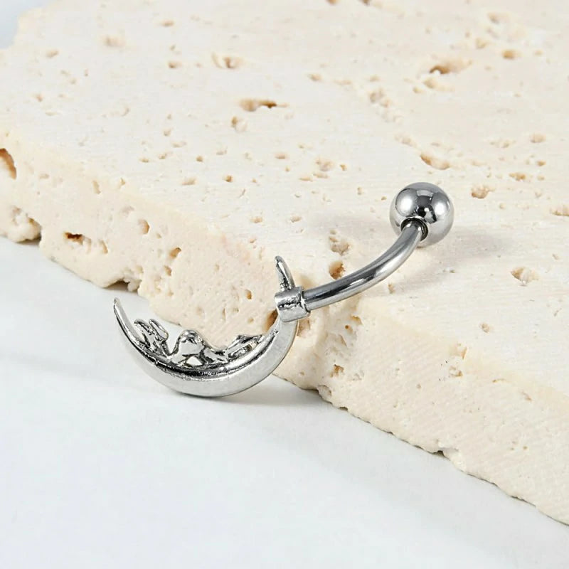 14G Surgical Steel Moon Belly Button Ring for Women Silver Crescent Moon Belly Rings