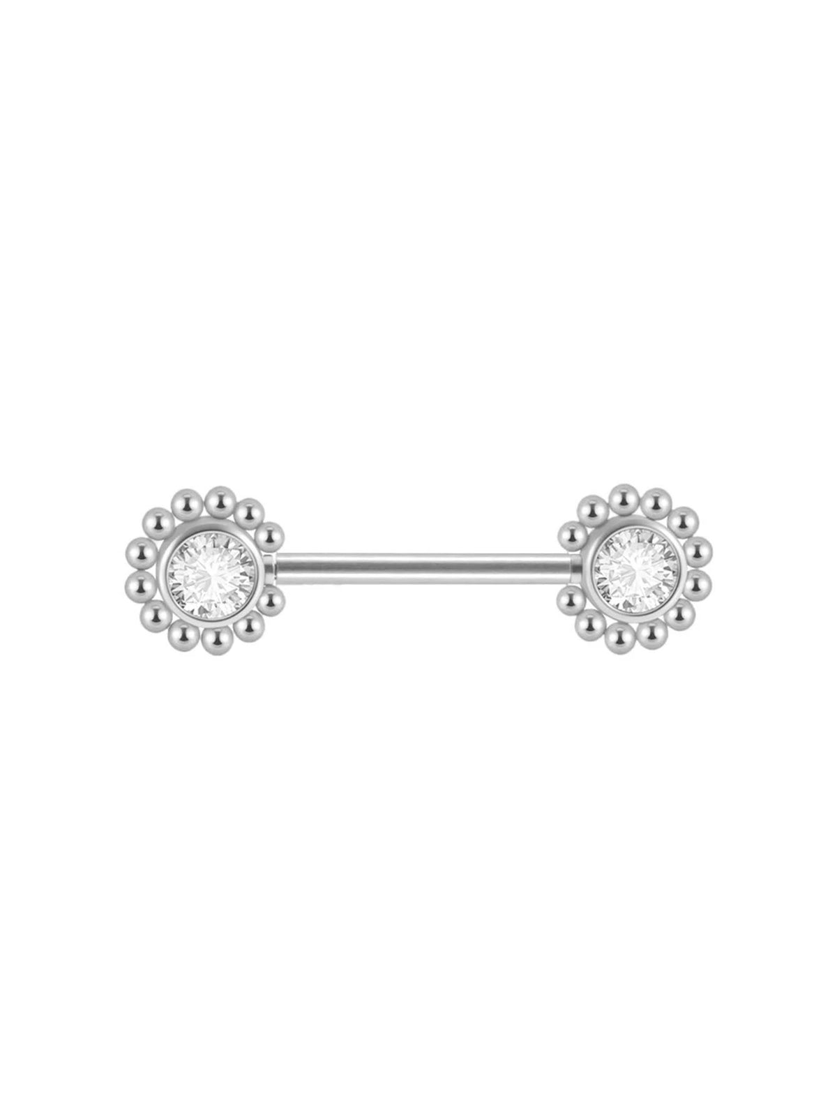 14G Surgical Steel & Gold Plated CZ Gem-Set Flower Petal Nipple Piercing Barbell