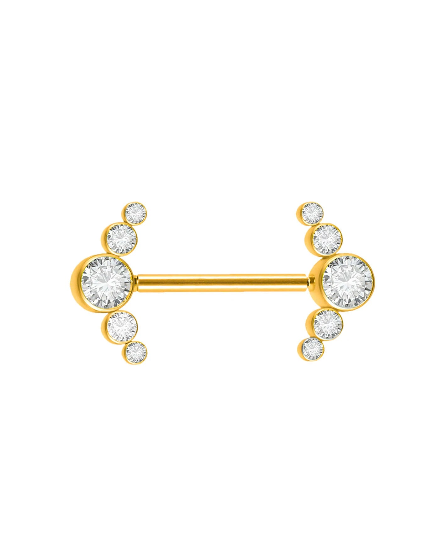 14G Surgical Steel & Gold Plated CZ Gem-Set Flower Petal Nipple Piercing Barbell