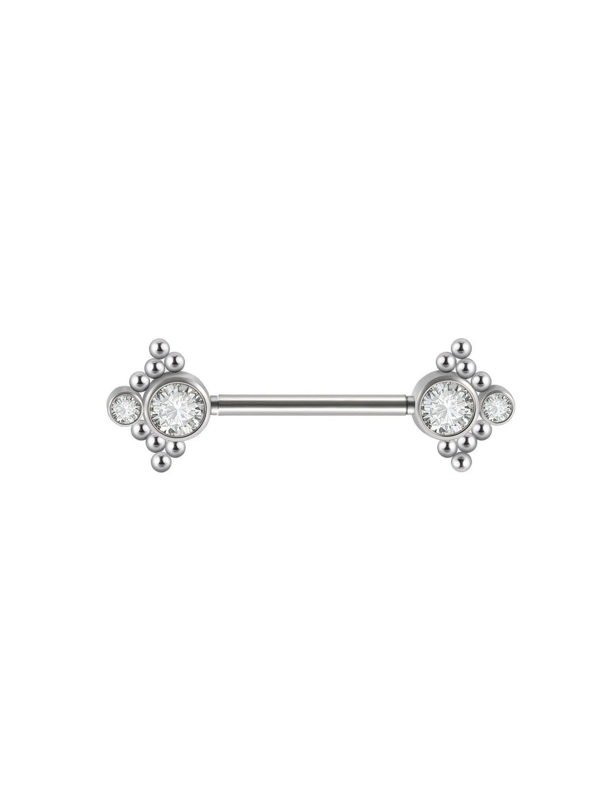 14G Surgical Steel & Gold Plated CZ Gem-Set Flower Petal Nipple Piercing Barbell
