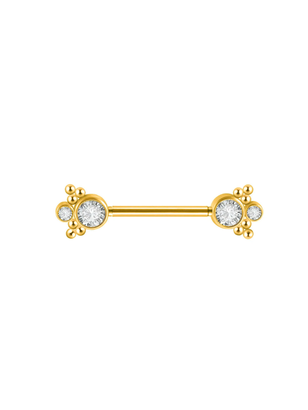 14G Surgical Steel & Gold Plated CZ Gem-Set Flower Petal Nipple Piercing Barbell