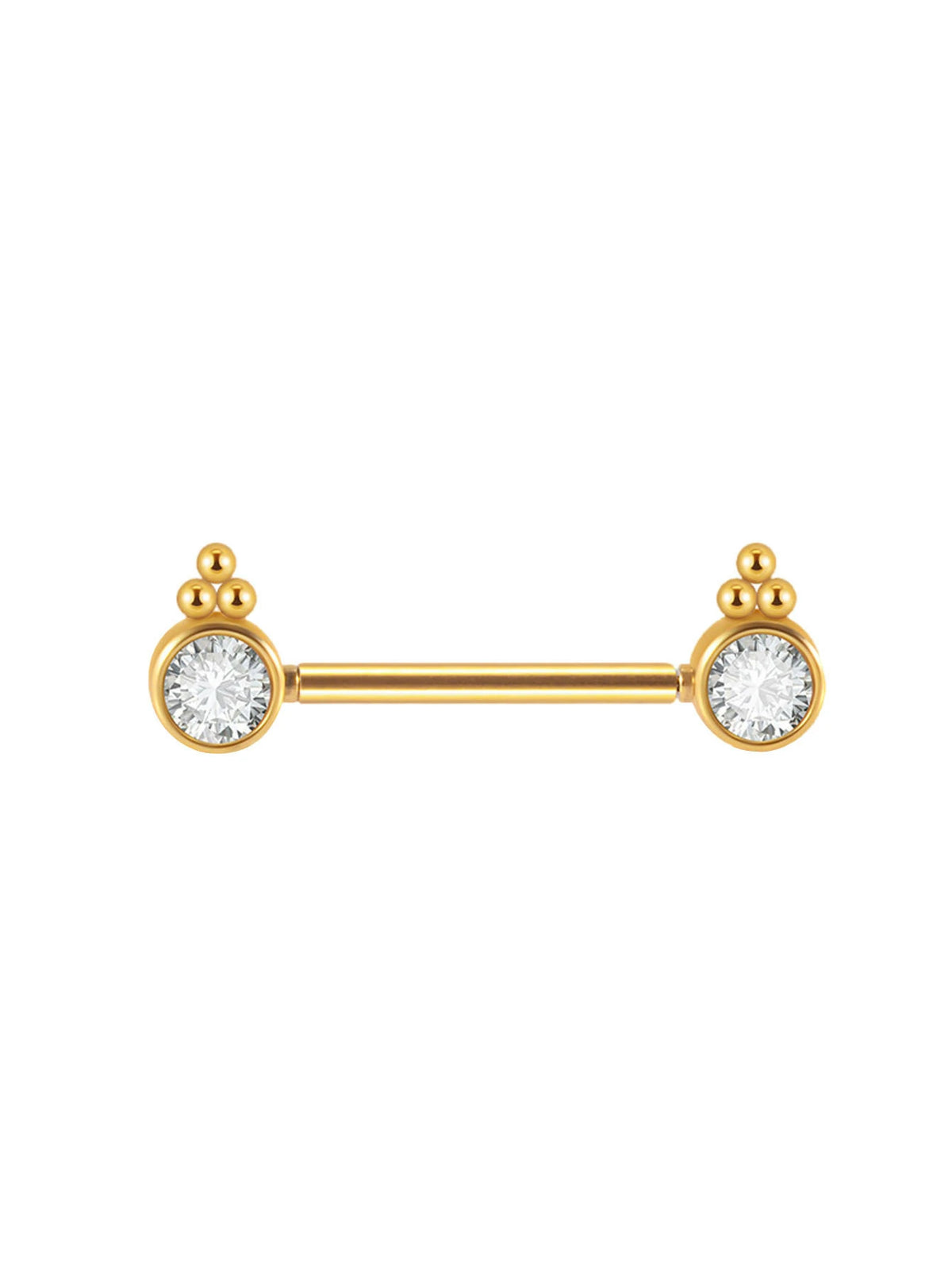 14G Surgical Steel & Gold Plated CZ Gem-Set Flower Petal Nipple Piercing Barbell