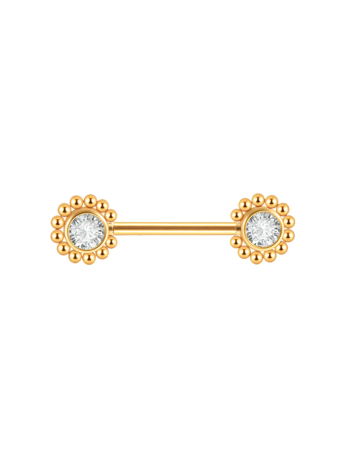 14G Surgical Steel & Gold Plated CZ Gem-Set Flower Petal Nipple Piercing Barbell
