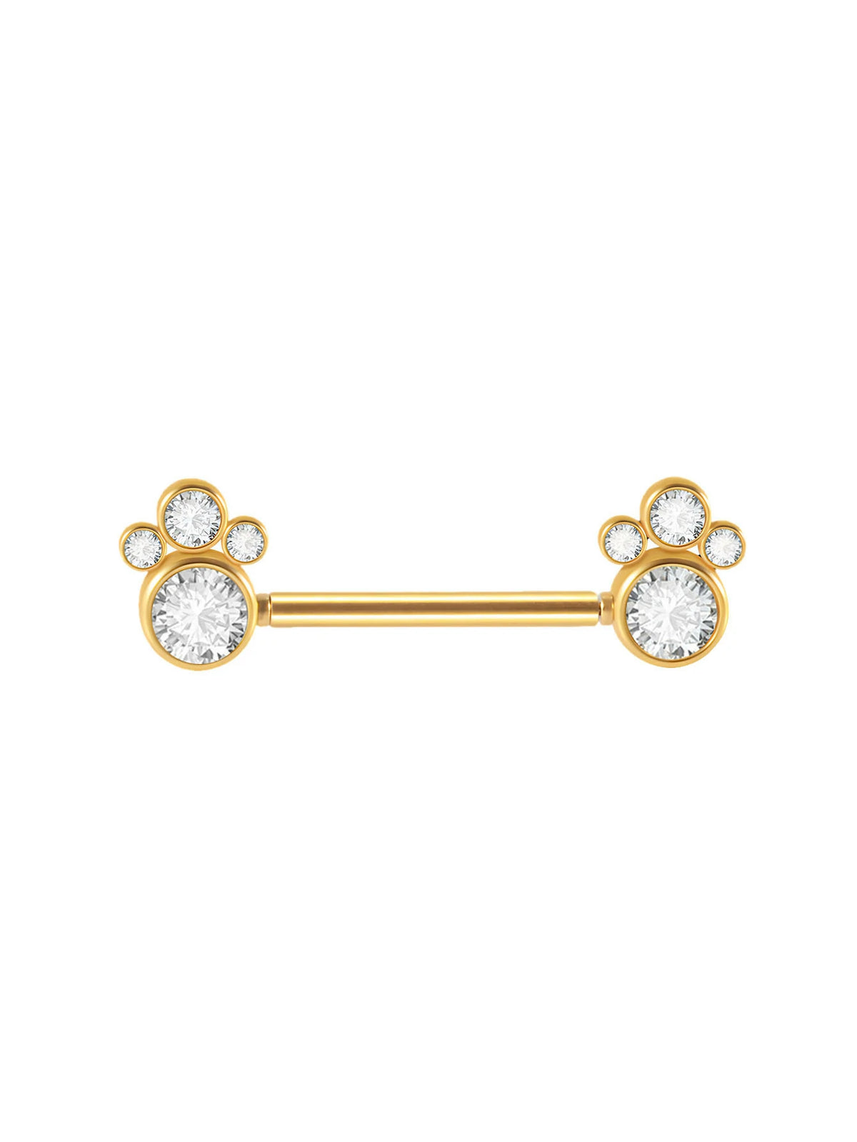 14G Surgical Steel & Gold Plated CZ Gem-Set Flower Petal Nipple Piercing Barbell