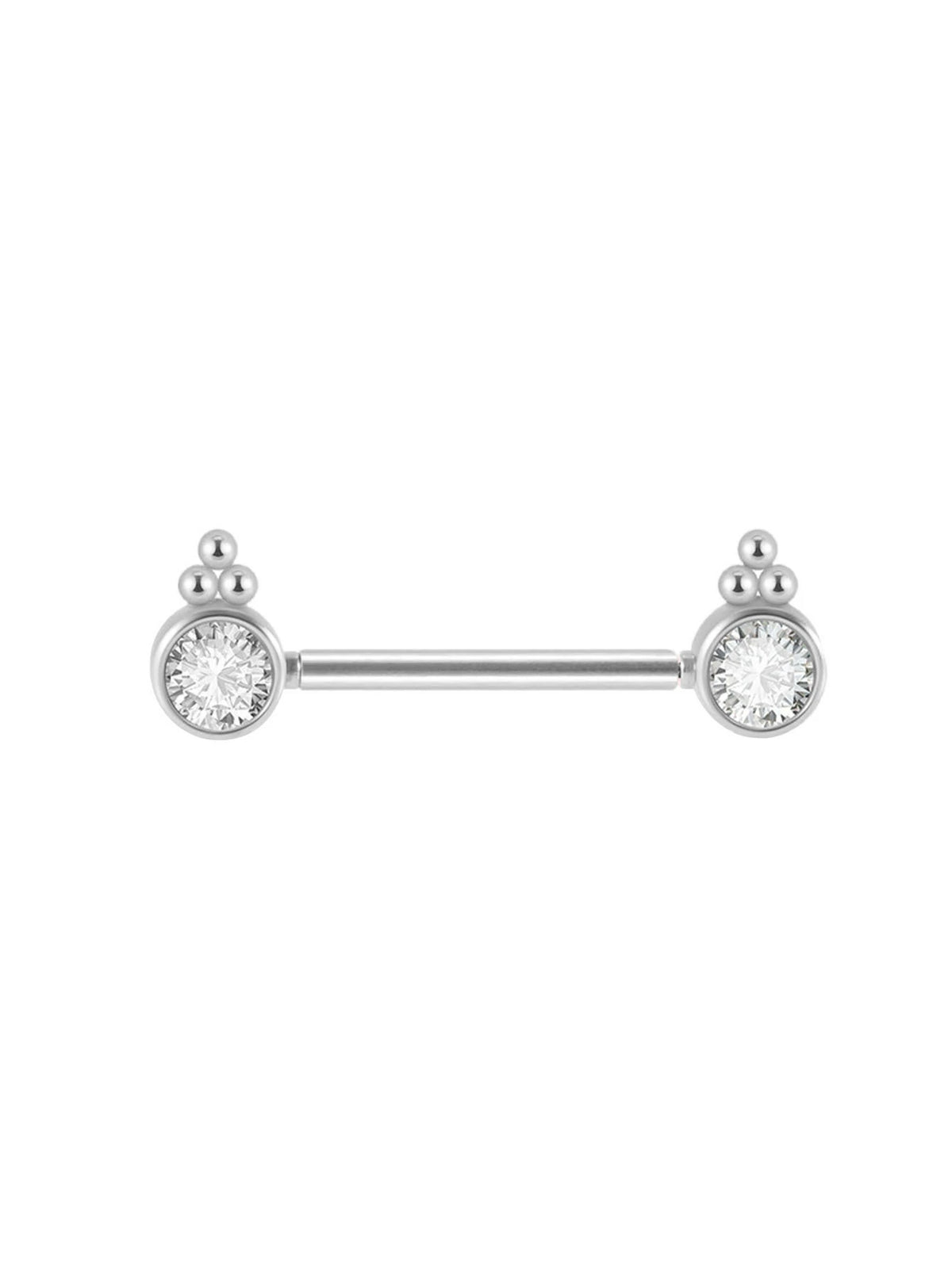 14G Surgical Steel & Gold Plated CZ Gem-Set Flower Petal Nipple Piercing Barbell