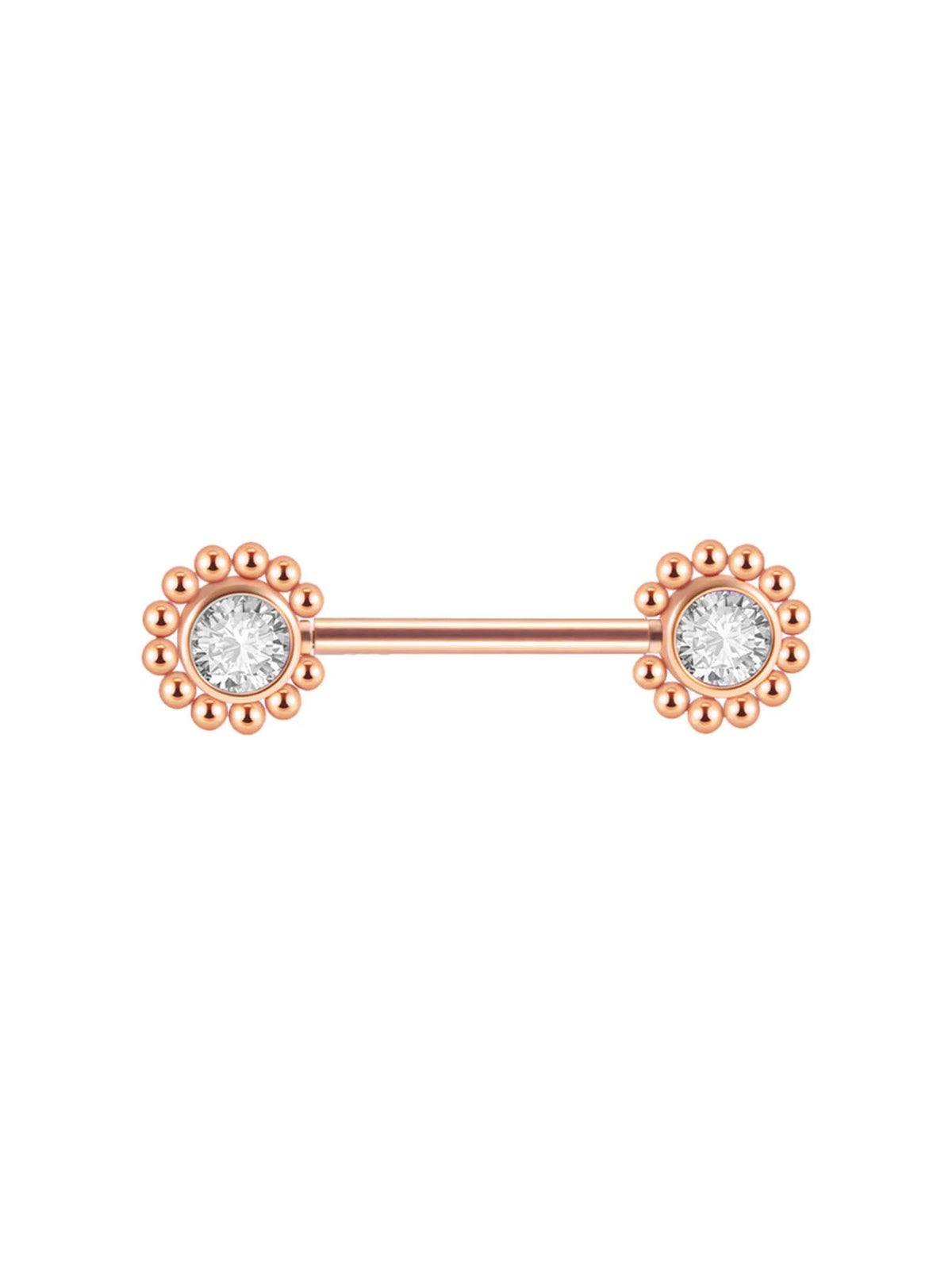 14G Surgical Steel & Gold Plated CZ Gem-Set Flower Petal Nipple Piercing Barbell