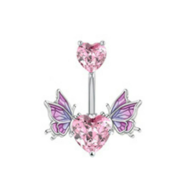 14G Titanium Floating Belly Button Rings Cute Navel Piercing Jewelry With Sparkling Aurora Crystal Pendant