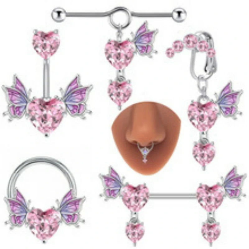 14G Titanium Floating Belly Button Rings Cute Navel Piercing Jewelry With Sparkling Aurora Crystal Pendant