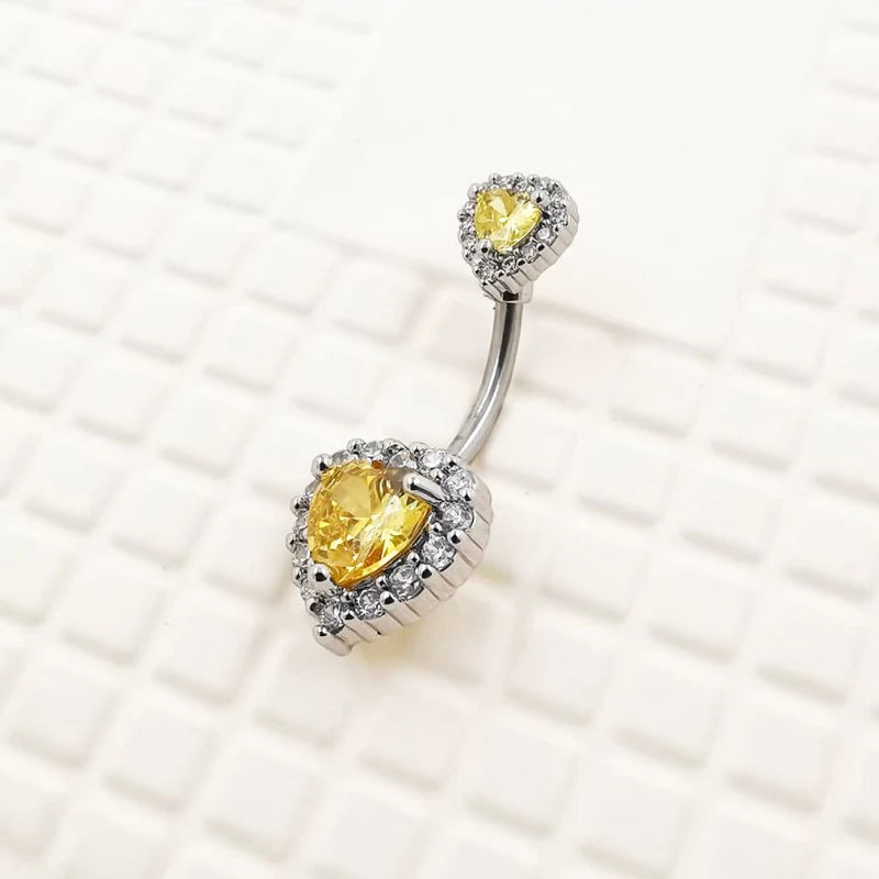 14G(1.6mm) Double Heart Cubic Zirconia Navel Belly Button Ring 316L Stainless Steel Bar