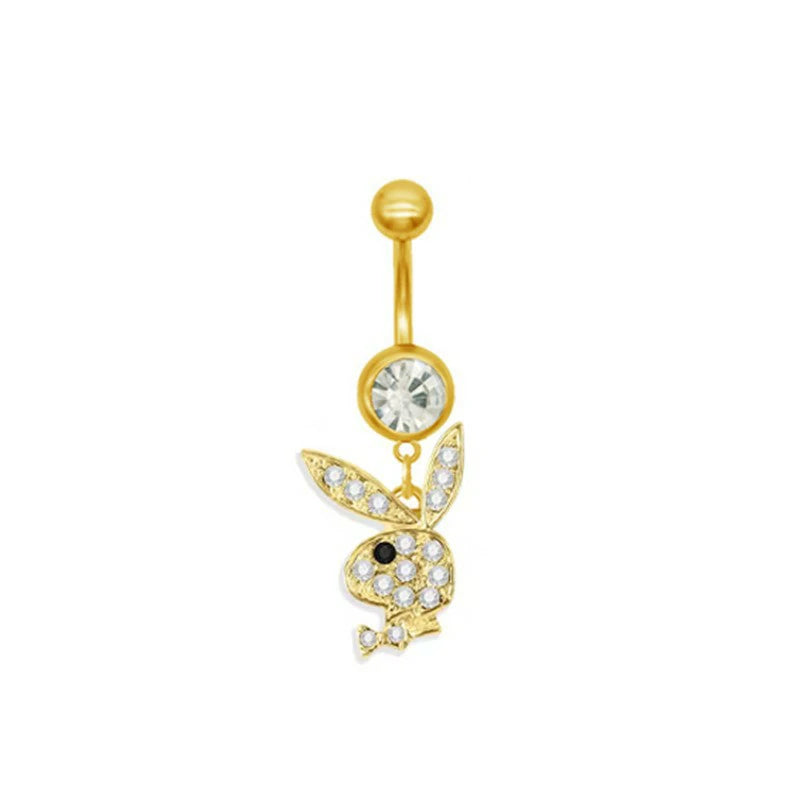 14G Gold Lotus Belly Button Ring Double CZ Navel Ring 316L Surgical Stainless Steel Marquise