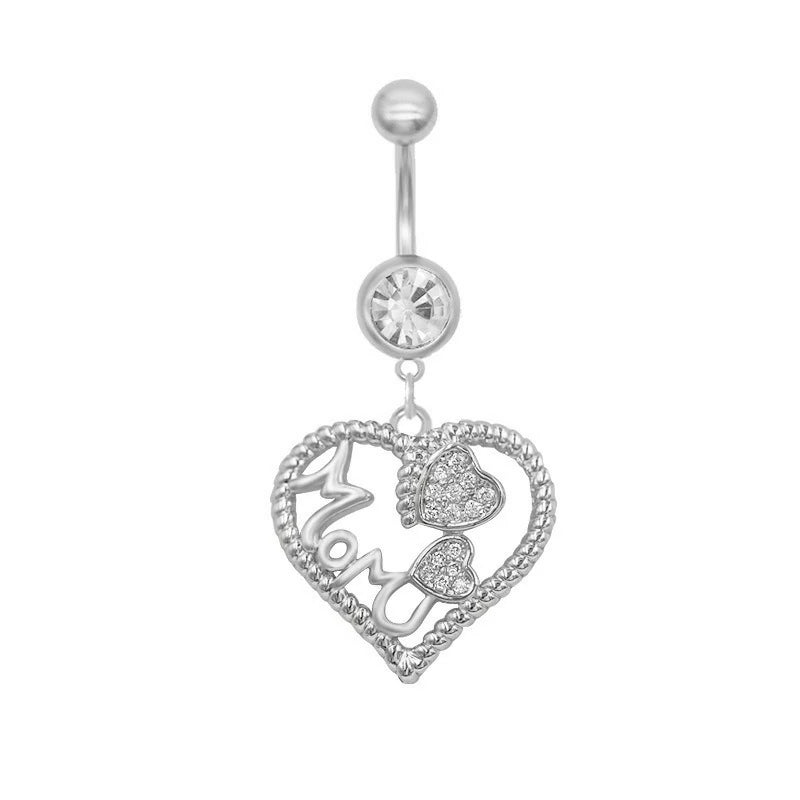 14G Gold Lotus Belly Button Ring Double CZ Navel Ring 316L Love Mom Surgical Stainless Steel Marquise