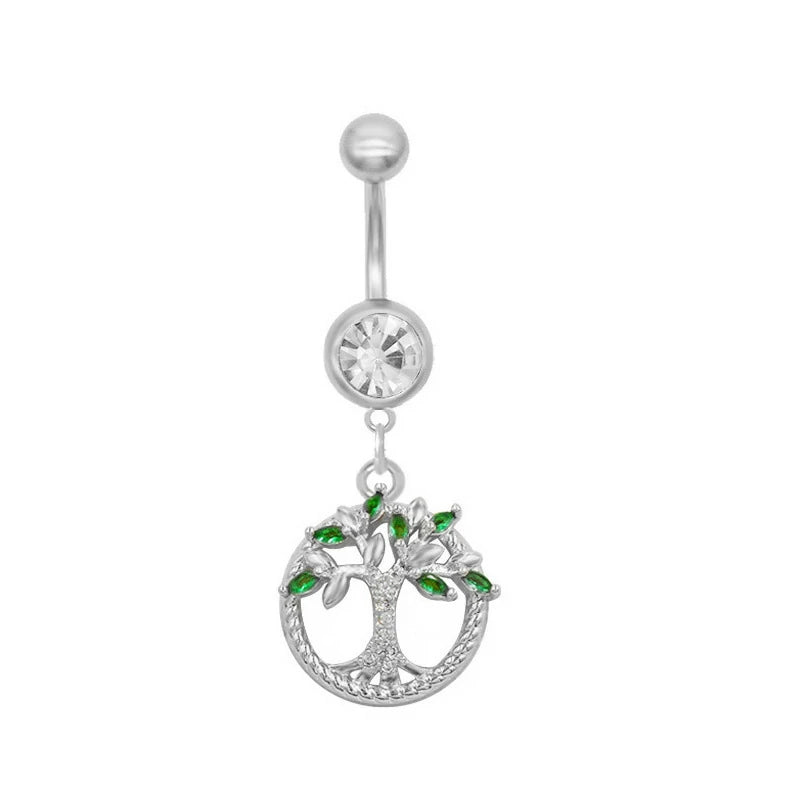 14G Lotus Tree Belly Button Rings Dangle Belly Navel Rings