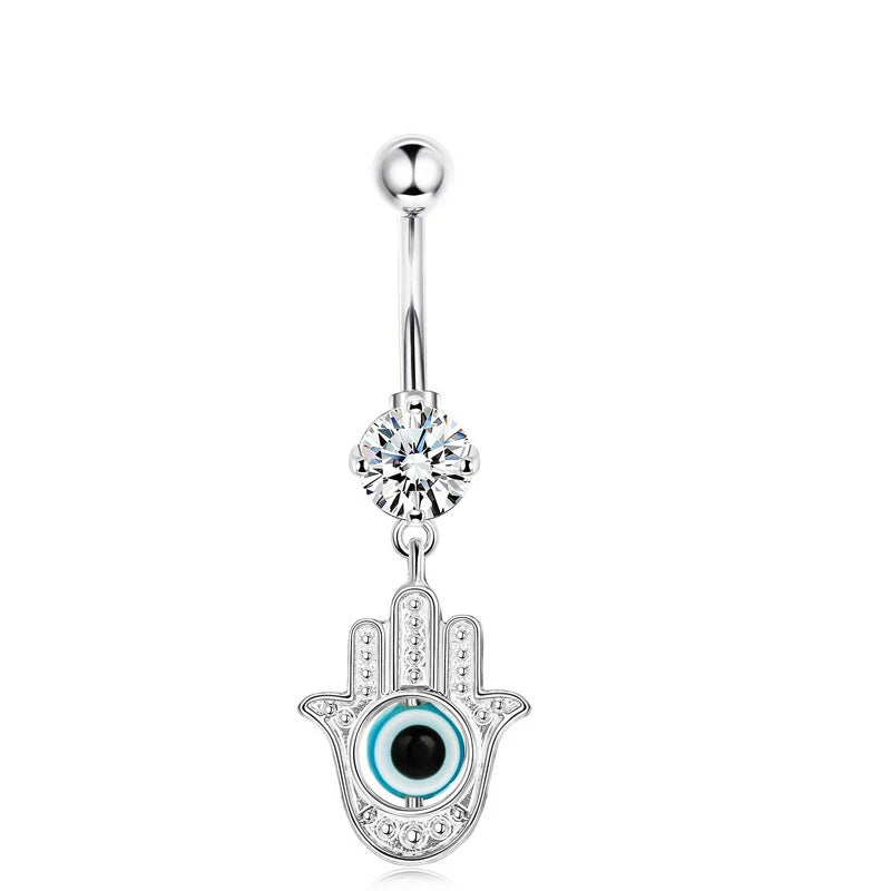 14K Gold Cute Eye Belly Button Ring 14K Moon Start Gold Navel Ring