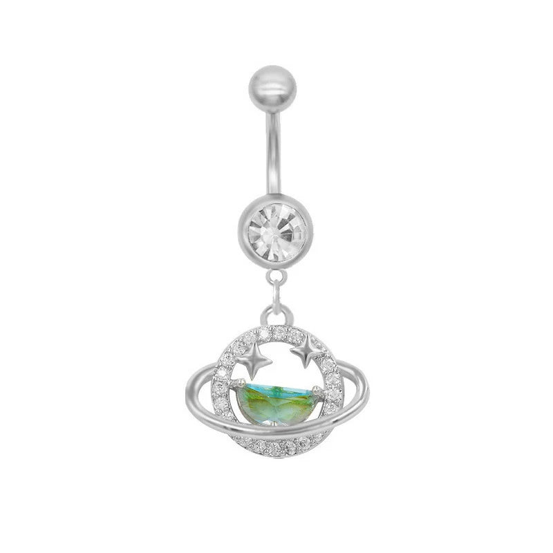 14G Gold Lotus Belly Button Ring Double CZ Navel Ring 316L Circle Surgical Stainless Steel Marquise