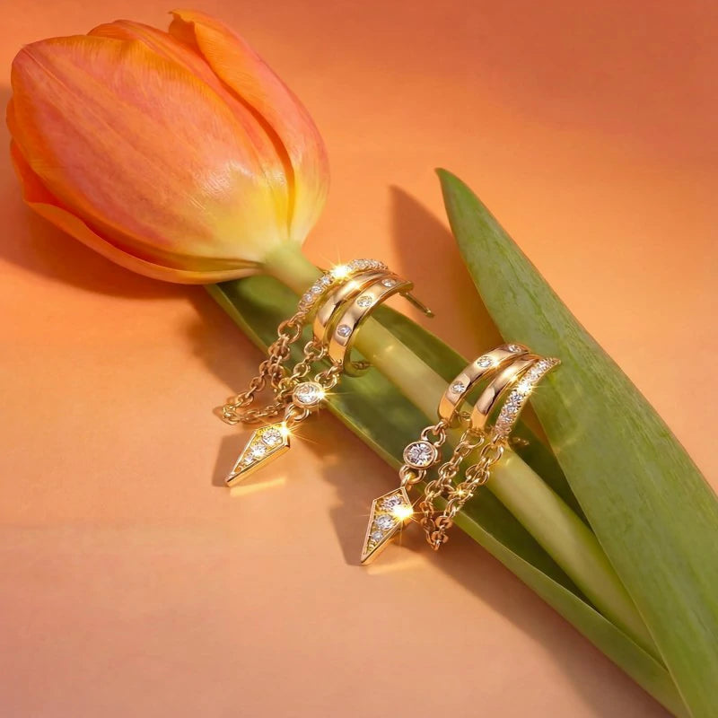 14K Gold Dangle Earrings Small Hoop Huggie Drop Stud Earrings