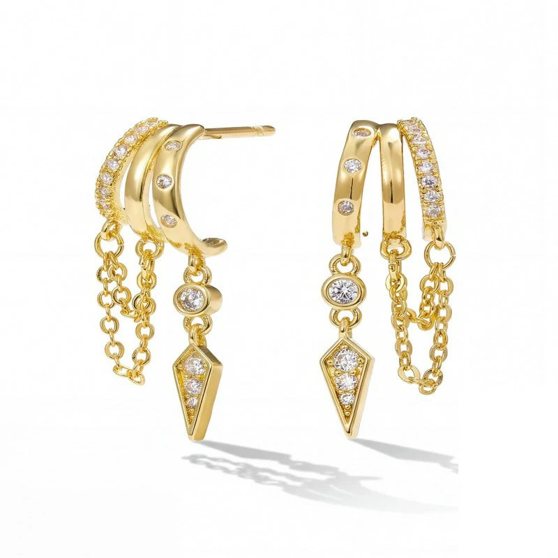 14K Gold Dangle Earrings Small Hoop Huggie Drop Stud Earrings
