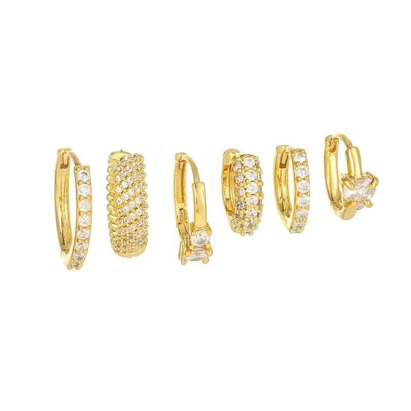 14K Gold Moon Star Tassel Chain Stud Earring Set Asymmetric Trendy Stacked Earrings