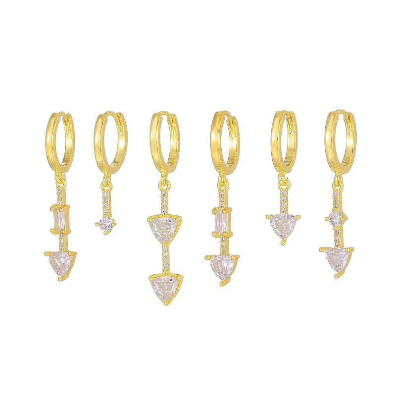 14K Gold Moon Star Tassel Chain Stud Earring Set Asymmetric Trendy Stacked Earrings