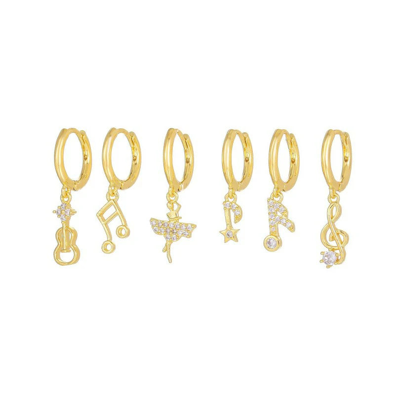 14K Gold Moon Star Tassel Chain Stud Earring Set Asymmetric Trendy Stacked Earrings