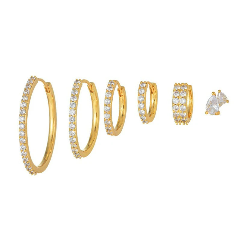 14K Gold Moon Star Tassel Chain Stud Earring Set Asymmetric Trendy Stacked Earrings