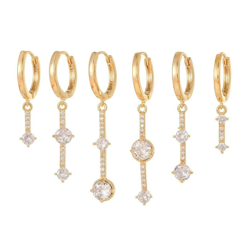 14K Gold Moon Star Tassel Chain Stud Earring Set Asymmetric Trendy Stacked Earrings