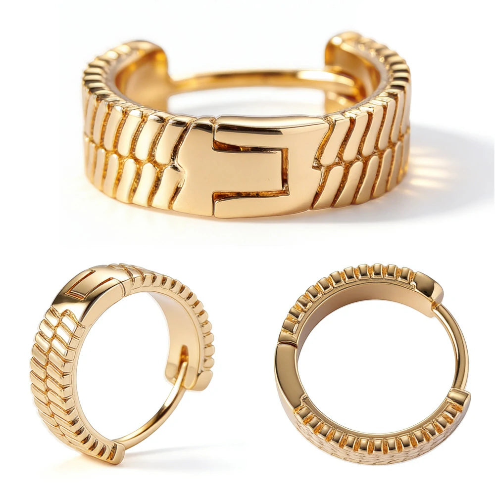 14K Gold Plated 925 Sterling Silver Post Pave Cubic Zirconia Hoop Cuff Huggie Earrings Jewelry