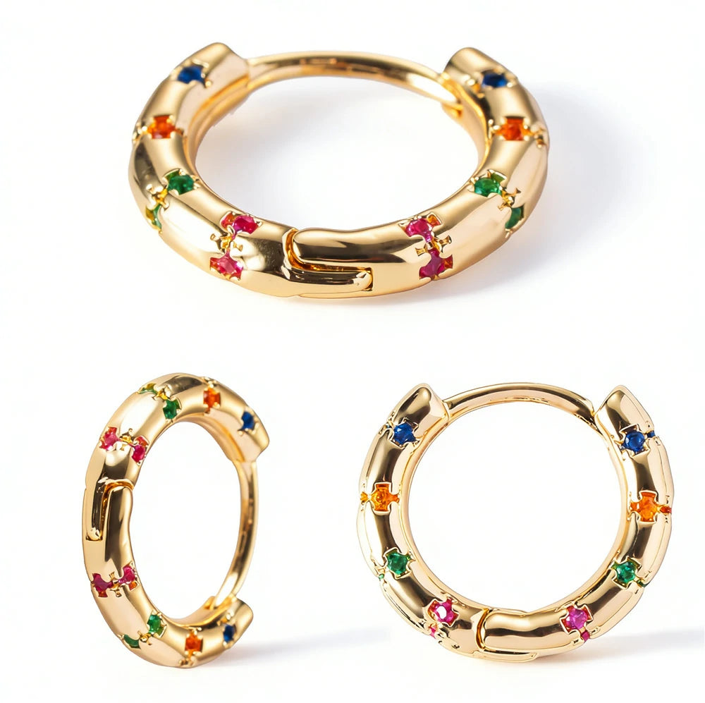 14K Gold Plated 925 Sterling Silver Post Pave Cubic Zirconia Hoop Cuff Huggie Earrings Jewelry