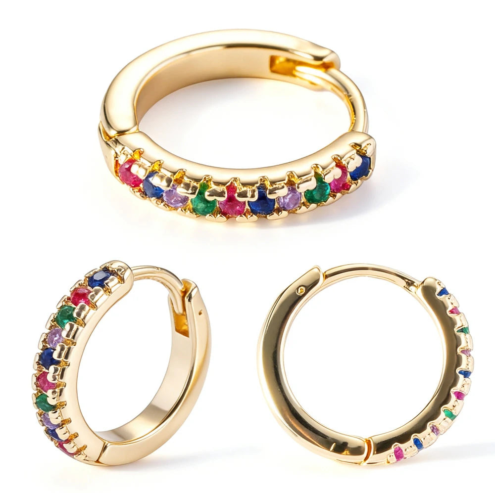 14K Gold Plated 925 Sterling Silver Post Pave Cubic Zirconia Hoop Cuff Huggie Earrings Jewelry