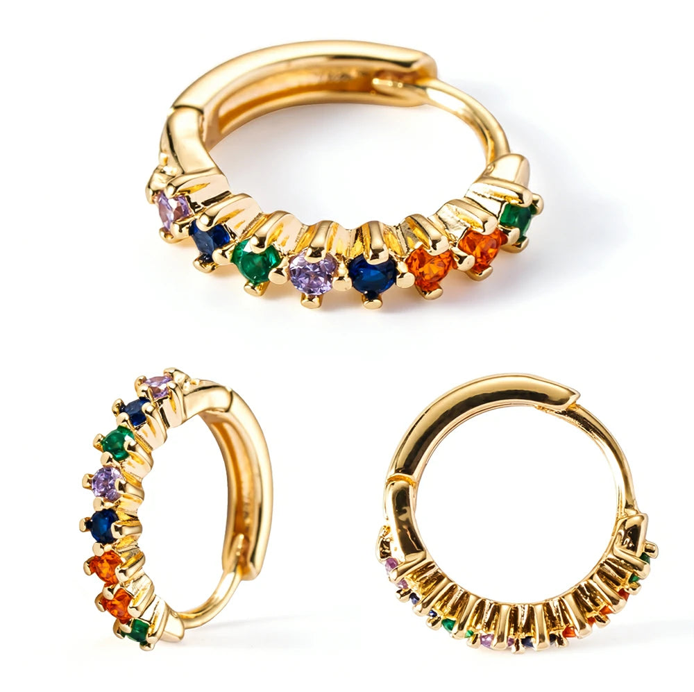 14K Gold Plated 925 Sterling Silver Post Pave Cubic Zirconia Hoop Cuff Huggie Earrings Jewelry
