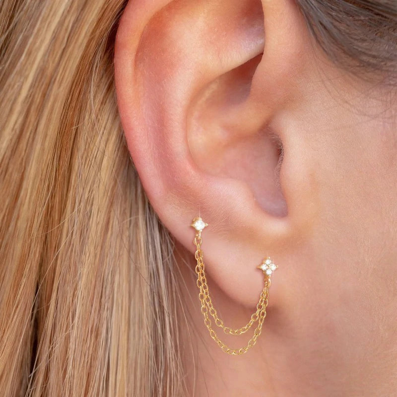 14K Gold Plated Dangle Earrings Dainty Small Long Chain Earring