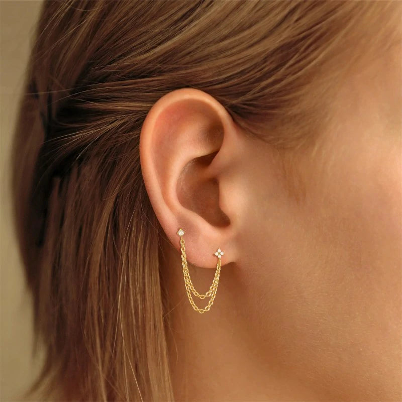 14K Gold Plated Dangle Earrings Dainty Small Long Chain Earring