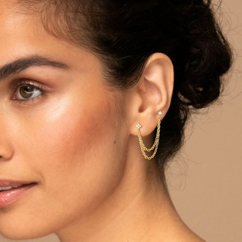 14K Gold Plated Dangle Earrings Dainty Small Long Chain Earring