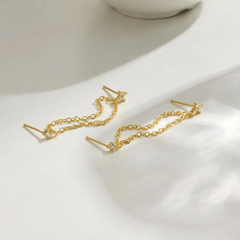 14K Gold Plated Dangle Earrings Dainty Small Long Chain Earring