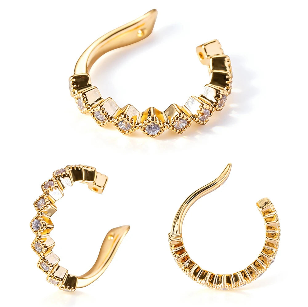 14K Gold Plated Ear Cuff Earrings Dainty Ear Cuffs Clip on Earrings Non Piercing Trendy Cubic Zirconia