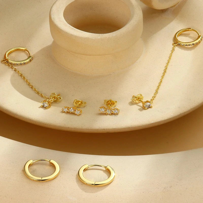 14K Gold Plated Earring Hypoallergenic Earrings Set for Multiple Piercing