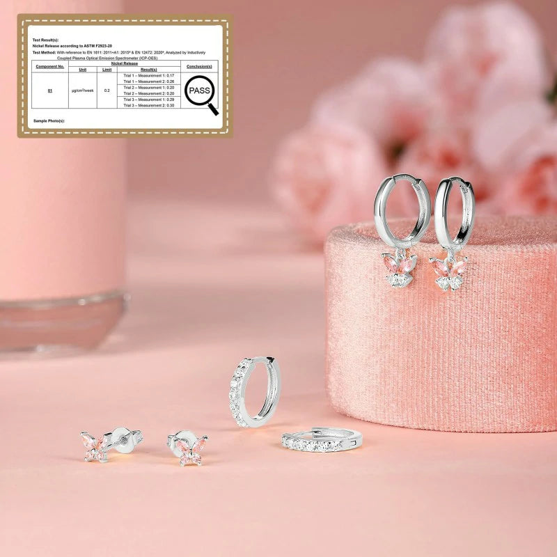 14K Gold Plated Hoop Earrings Dainty Pink Butterfly Star Sun Heart Hoop Earring Sets