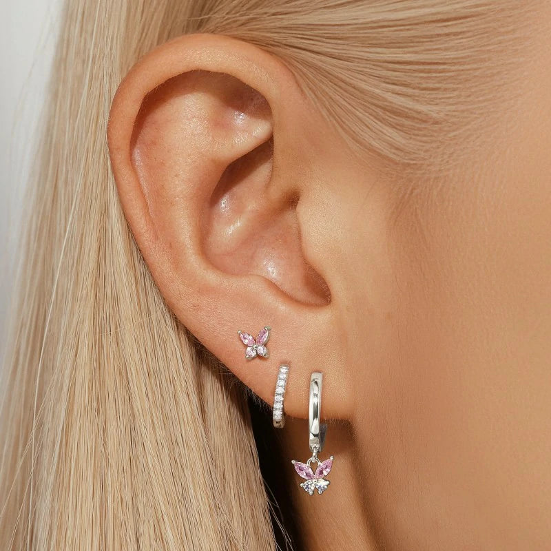 14K Gold Plated Hoop Earrings Dainty Pink Butterfly Star Sun Heart Hoop Earring Sets
