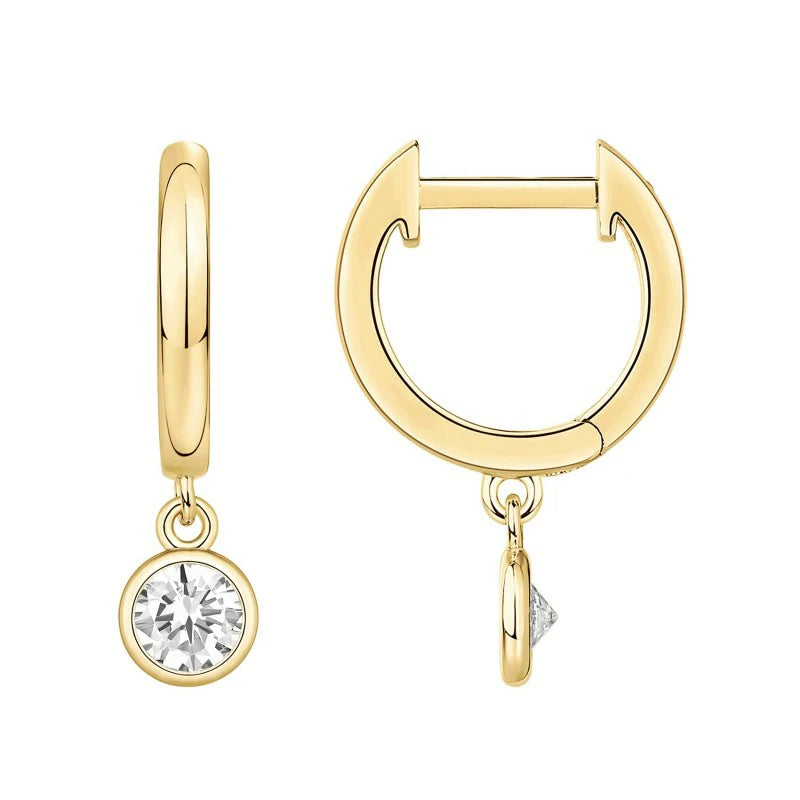 14K Gold Plated Huggie Hoop Earrings with Charms Posts Dainty Motif Huggie Hoop Dangle Earrings