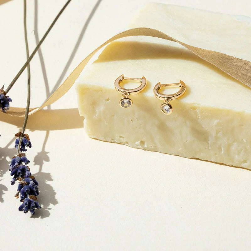 14K Gold Plated Huggie Hoop Earrings with Charms Posts Dainty Motif Huggie Hoop Dangle Earrings