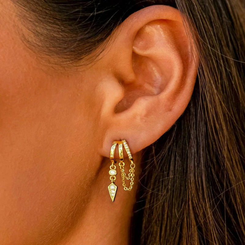 14K Gold Dangle Earrings Small Hoop Huggie Drop Stud Earrings